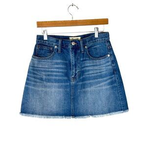 Madewell Rigid Denim Raw Hem Distressed Blue Denim Mini Skirt Size 27